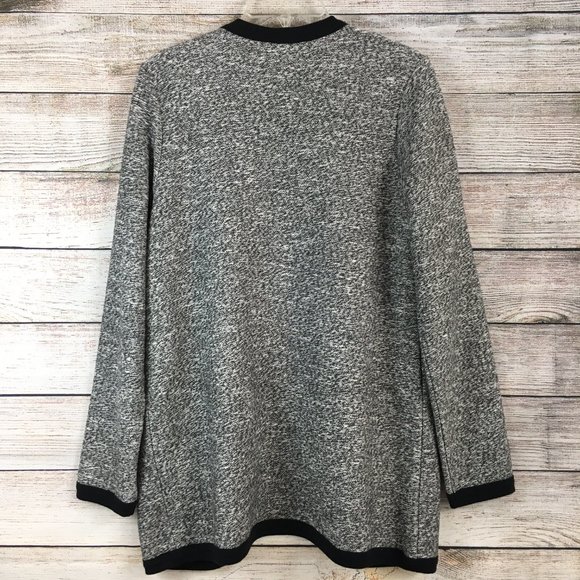 Lands' End Open Front Black & White Marled Cardigan Sweater - Picture 5 of 12